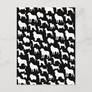 Cute & Chic Dog Silhouette Design on Black Postcard