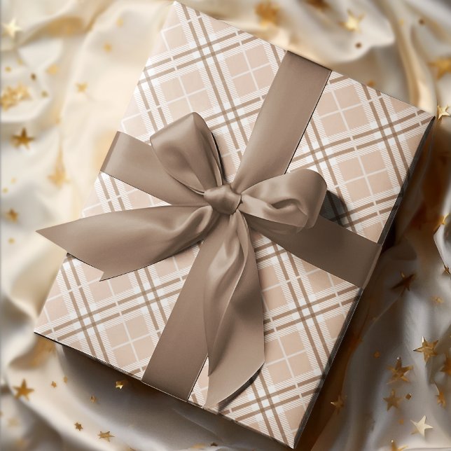 Cute Chic Fall Autumn Brown Beige Plaid Wrapping Paper (Creator Uploaded)
