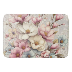 Cute chic girly floral and lace bath mat
