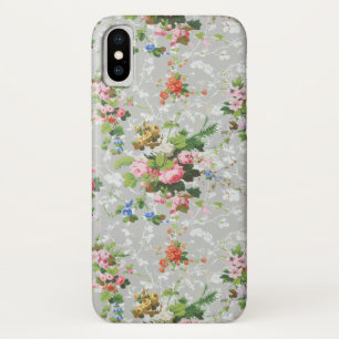 Cute Chic Girly Floral-Grey Background iPhone X Case