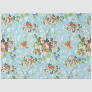Cute Chic Girly Floral-Pastel Blue Background Tissue Paper