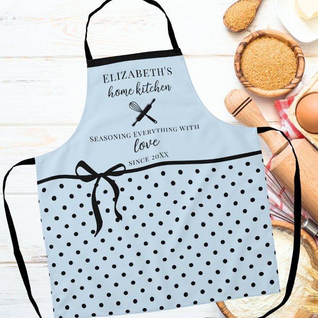 Cute Chic Girly Light Blue and Black Polka Dot Apron (Creator Uploaded)