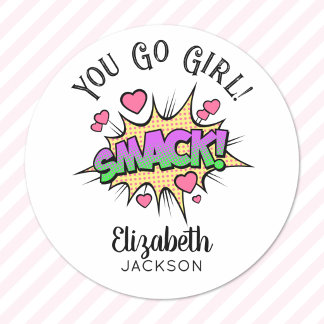 Cute Chic Girly You Go Girl! Comic SMACK 1.25-in Classic Round Sticker