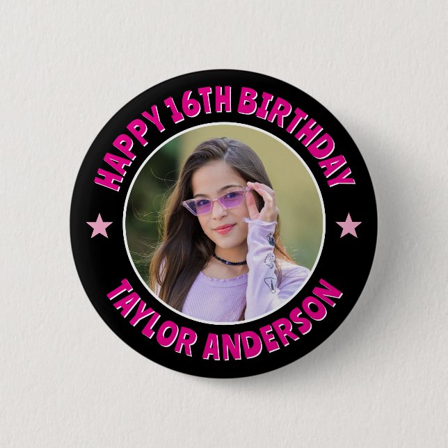 Cute Chic Happy Birthday Custom Photo Personalised 6 Cm Round Badge (Front)