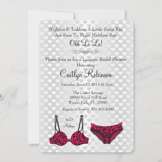 Cute Chic Lingerie Bra Bridal Shower Invitation (Front)