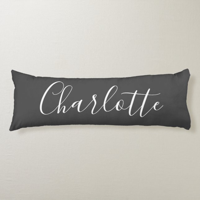 Cute Chic Minimalist Calligraphy Name Black White Body Cushion (Front)