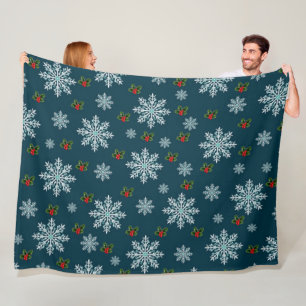 Cute Chic Modern Snowflakes Christmas Fleece Blanket