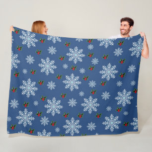 Cute Chic Modern Snowflakes Christmas Pattern Fleece Blanket