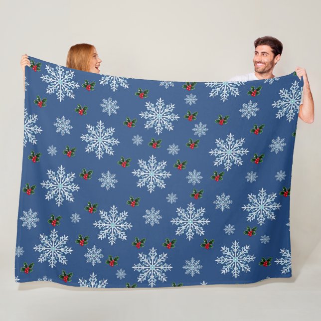 Cute Chic Modern Snowflakes Christmas Pattern Fleece Blanket (In Situ)