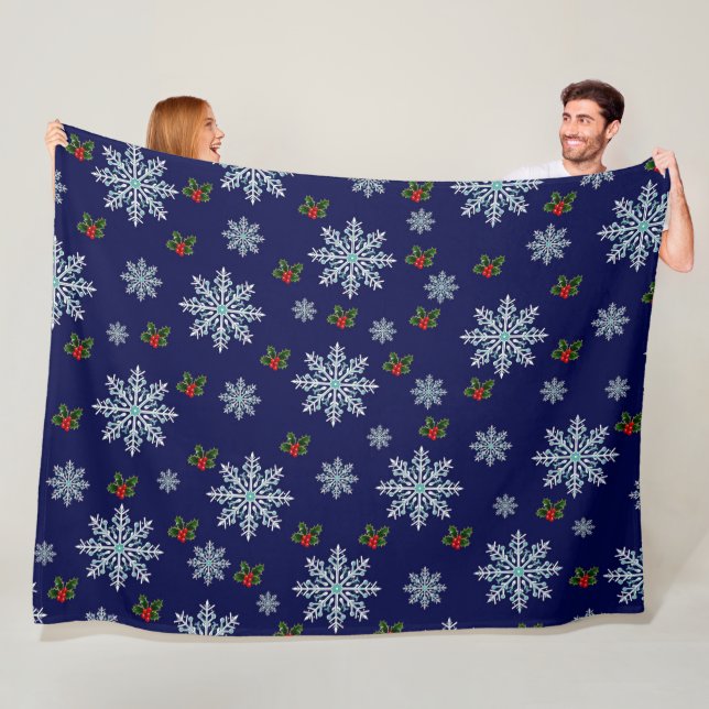 Cute Chic Modern Snowflakes Christmas Pattern Fleece Blanket (In Situ)