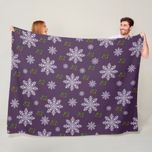 Cute Chic Modern Snowflakes Christmas Pattern Fleece Blanket