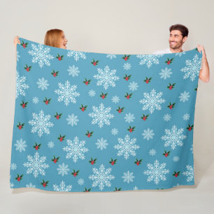 Cute Chic Modern Snowflakes Christmas Pattern Fleece Blanket