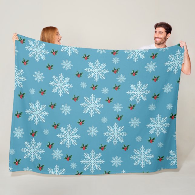 Cute Chic Modern Snowflakes Christmas Pattern Fleece Blanket (In Situ)