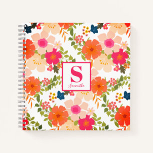 Cute Chic Monogram Floral Notebook