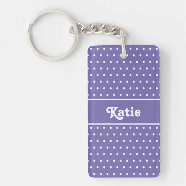 Cute Chic Name Polka Dot Lavender Purple and White Key Ring (Front)