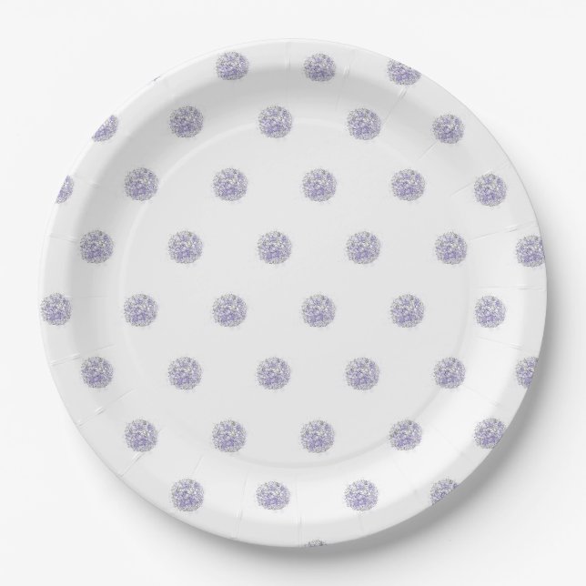 Cute Chic Pattern Flower Lavender Polka Dot Blue Paper Plate (Front)