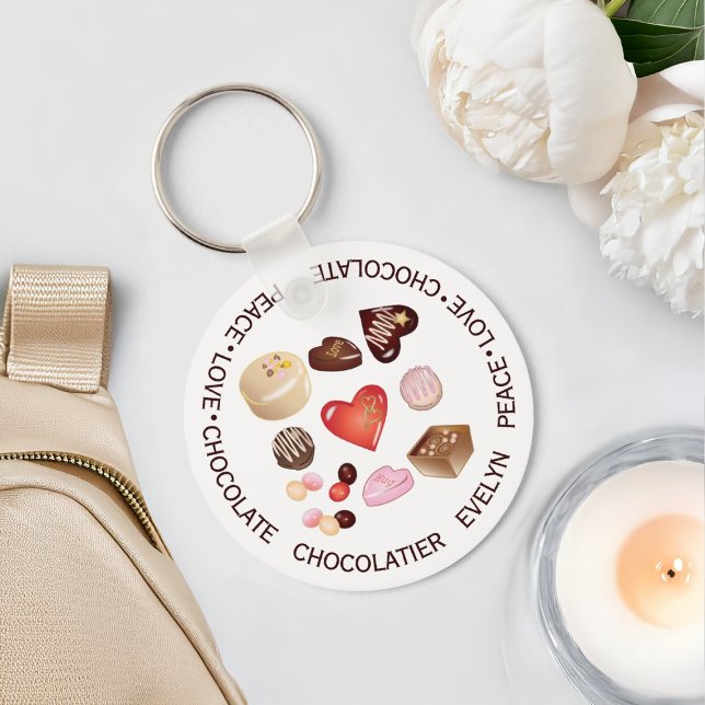 Cute Chic Peace Love Chocolate Candy Heart Key Ring (Creator Uploaded)