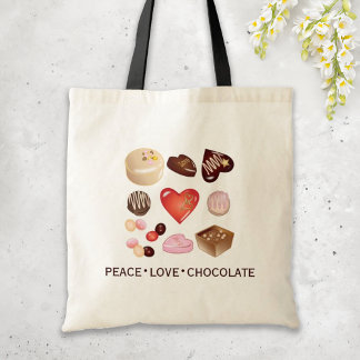 Cute Chic Peace Love Chocolate Candy Heart Tote Bag