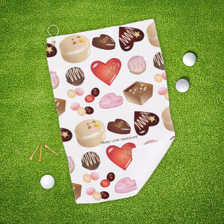 Cute Chic Peace Love Chocolate Heart Pattern Golf Towel