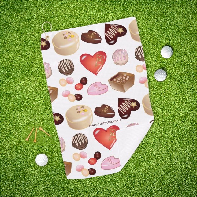 Cute Chic Peace Love Chocolate Heart Pattern Golf Towel (Creator Uploaded)