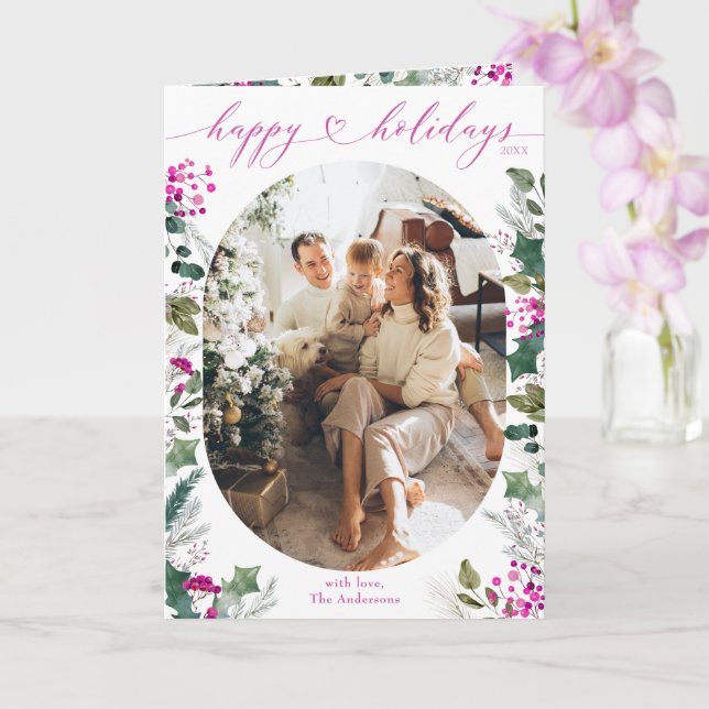 Cute Chic Photo Happy Holidays  Card (Orchid)
