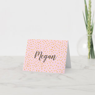 Cute Chic Pink Gold Polka Dot Pattern Personalised Note Card