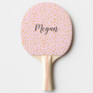 Cute Chic Pink Gold Polka Dot Pattern Personalised Ping Pong Paddle
