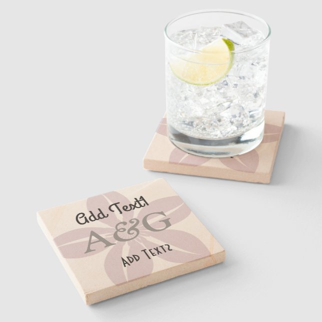 Cute Chic Pink Jasmine Wedding Add Text Monogram Stone Coaster (Side)