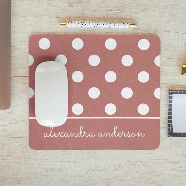 Cute Chic Pink Polka Dot Pattern Personalised Name Mouse Pad (Creator Uploaded)