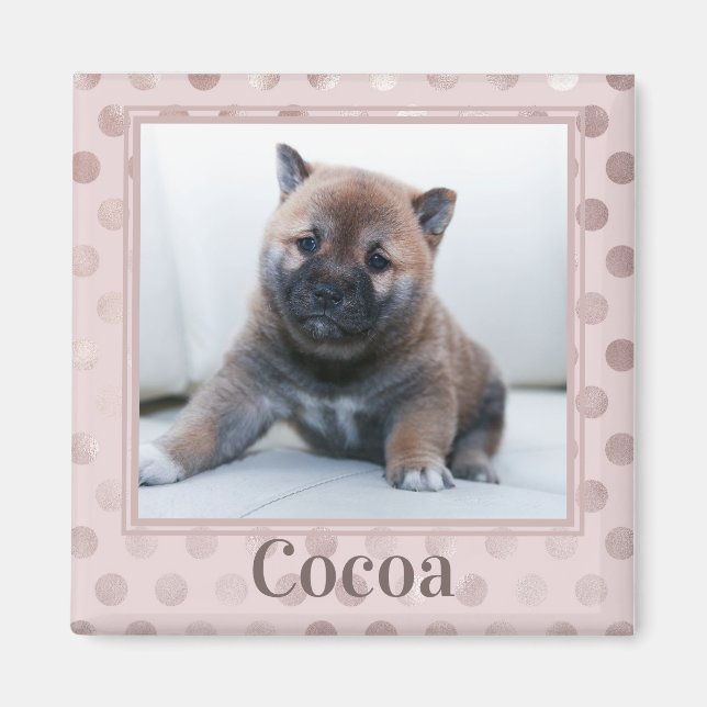 Cute Chic Pink Polka Dot Pet Photo Magnet (Front)