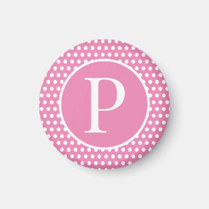 Cute Chic Pink Polka Dots initial letter Magnet