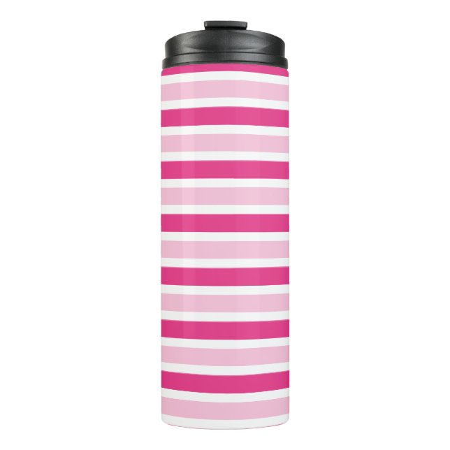 Cute Chic Preppy Girly Pink and White Stripes  Thermal Tumbler (Front)