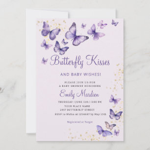 Cute Chic Purple Butterfly kisses Girl Baby Shower Invitation