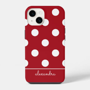 Cute Chic Red Polka Dot Pattern Personalised Name iPhone 14 Case