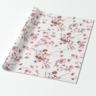 Cute Chic Vintage Cupid Angel Red Floral Toile Wrapping Paper