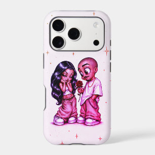 Cute Chicano Love Couple Pink Rose iPhone Case
