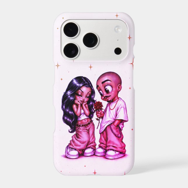 Cute Chicano Love Couple Pink Rose iPhone Case (Back)