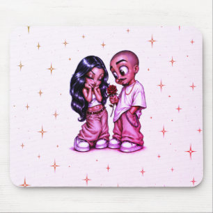 Cute Chicano Love Couple Pink Rose Mousepad