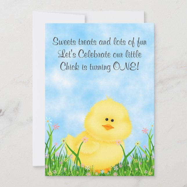 Cute Chick 1st Birthday Invitation for Girls (Front)