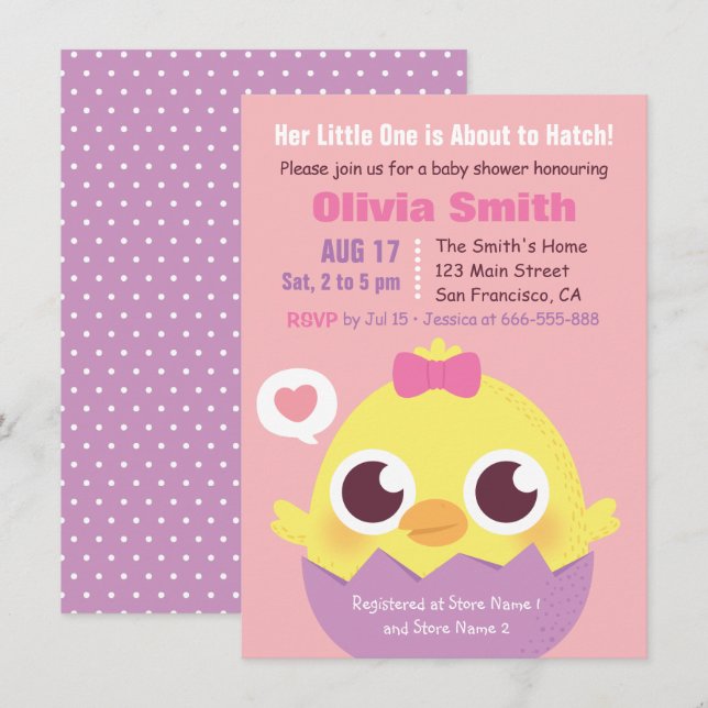 Cute Chick About to Hatch Baby Girl Shower Invitation (Front/Back)
