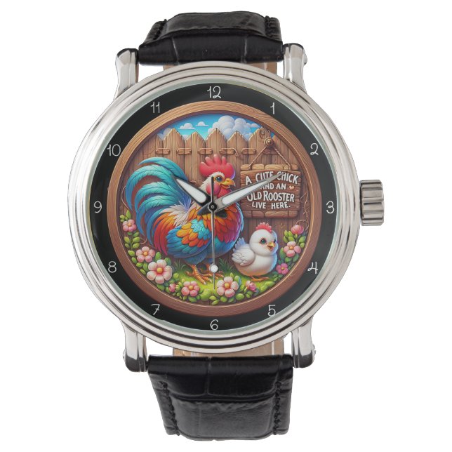 Cute Chick and Old Rooster. Watch (Front)