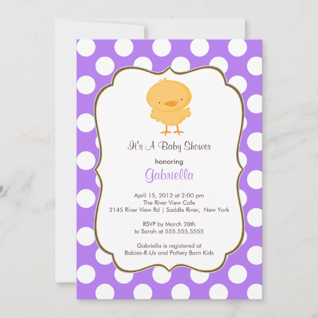 Cute Chick Baby Shower Invitation Purple Girl (Front)