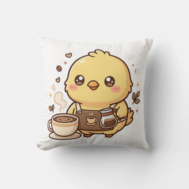 Cute Chick Barista Throw Pillow (Front)