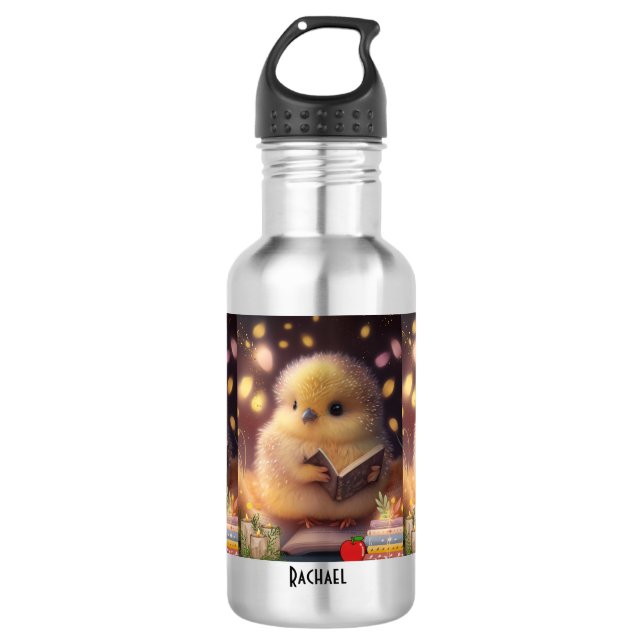 Cute Chick Book Lover Personalised Name 532 Ml Water Bottle (Front)