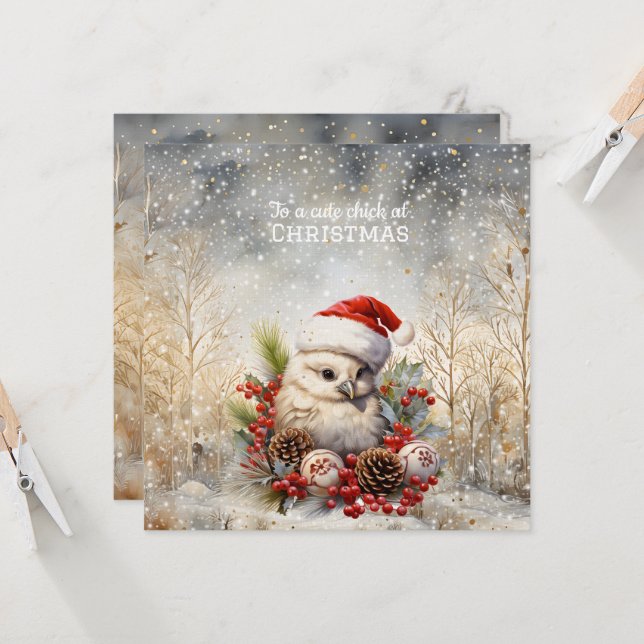 Cute Chick Christmas  Card (Front/Back In Situ)