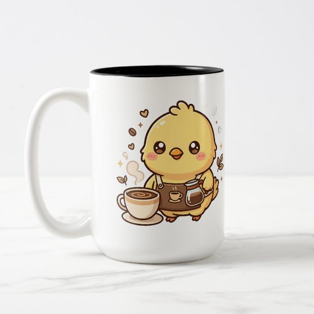 Cute Chick Coffee Barista Two-Tone Mug (Left)
