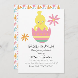 Cute Chick Easter Eggs Dinner Brunch  Invitation