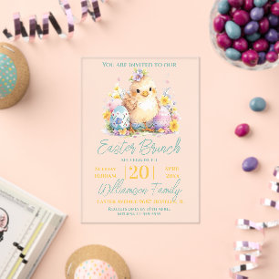 Cute Chick Floral Blue Easter Brunch  Acrylic Invitations