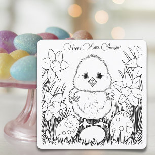 Cute Chick in Daffodils - Custom Easter Colouring Card