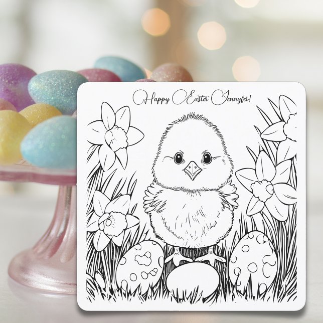 Cute Chick in Daffodils - Custom Easter Colouring Card (Creator Uploaded)